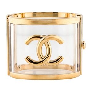 Chanel Gold Metal and Resin Clear Cuff Bracelet